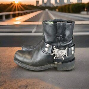 ✅Eddie Moran Womens 6.5 Black Leather Motorcycle Road Biker Boots *INR HEEL WEAR